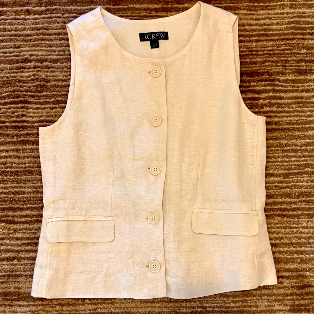 J Crew Linen Vest, Natural, Size 0